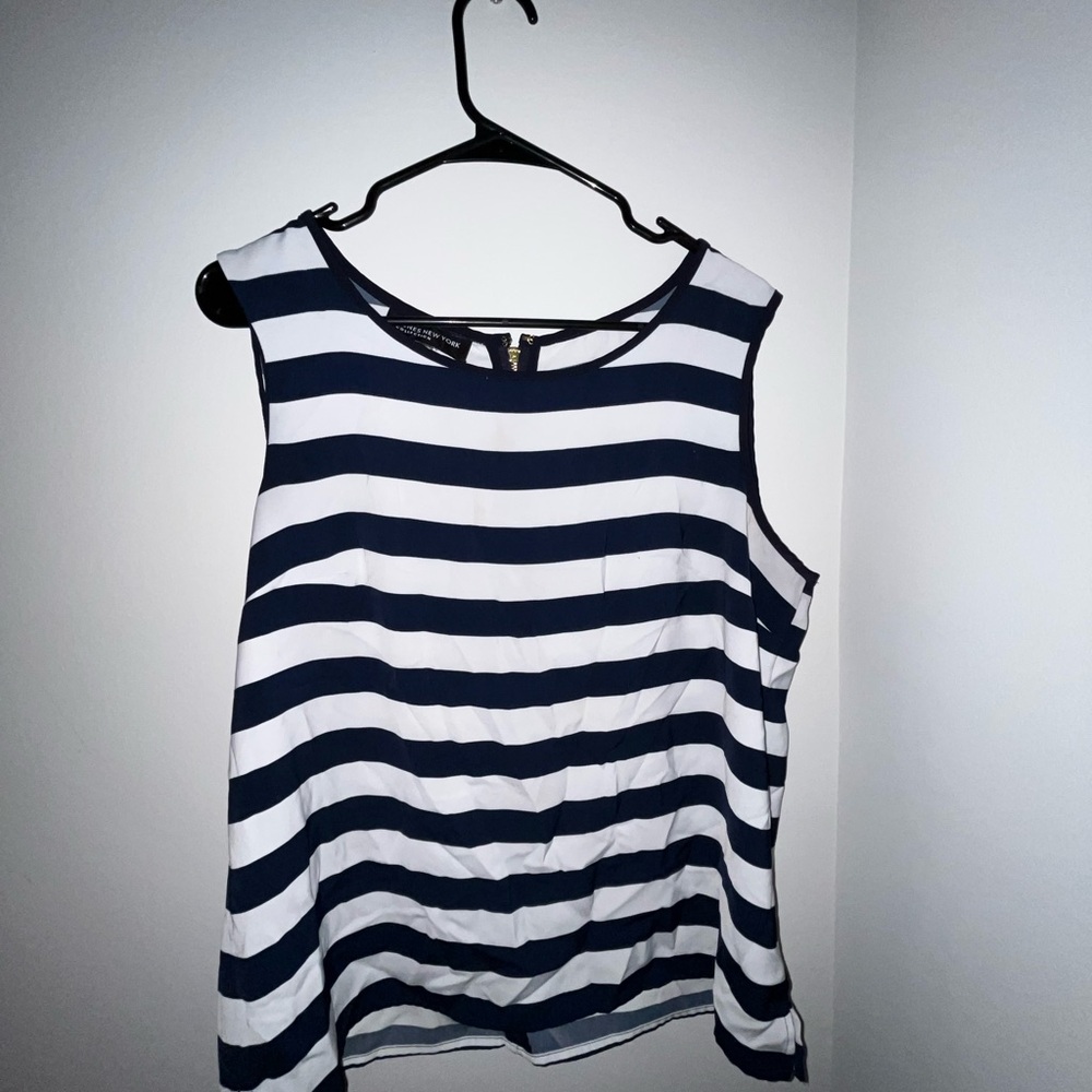 Jones New York Navy and White Striped Tank Top